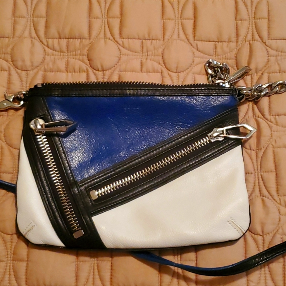 BOTKIER CRUZ Blue and White Colorblock Crossbody Bag w/Chrome Accents